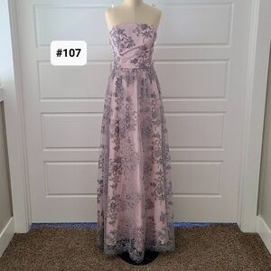 Pink & Gray Embroidered Sleeveless Ballgown